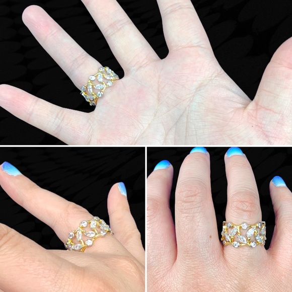 Two Tone Cubic Zirconia Eternity Ring Size 7 Round Marquise Bezel Vine Ring - Picture 16 of 16